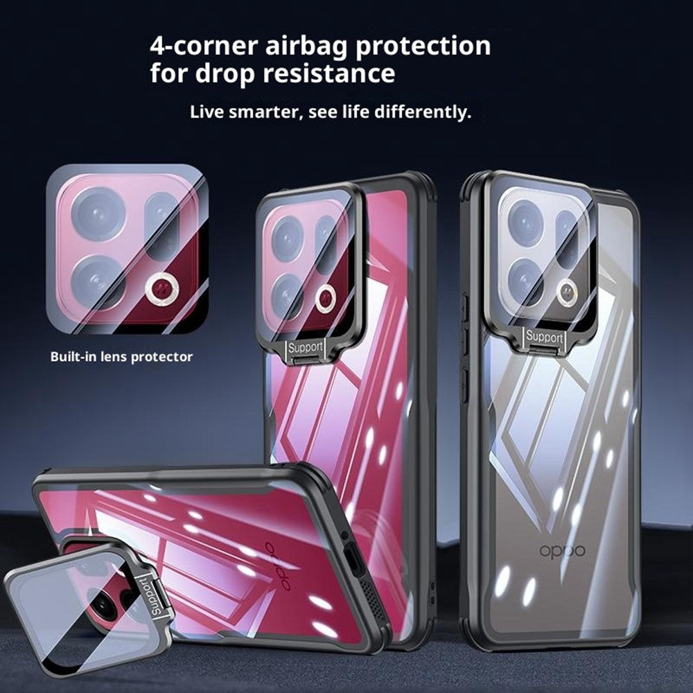 For Oppo Find X9 5G Case PC + TPU Clear Phone Shell with Glass Lens Cover Kickstand
