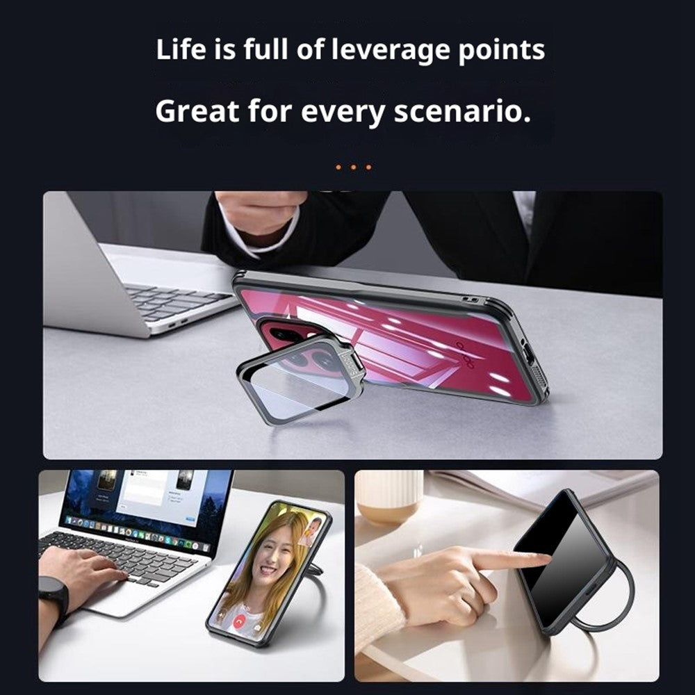 For Oppo Find X9 5G Case PC + TPU Clear Phone Shell with Glass Lens Cover Kickstand