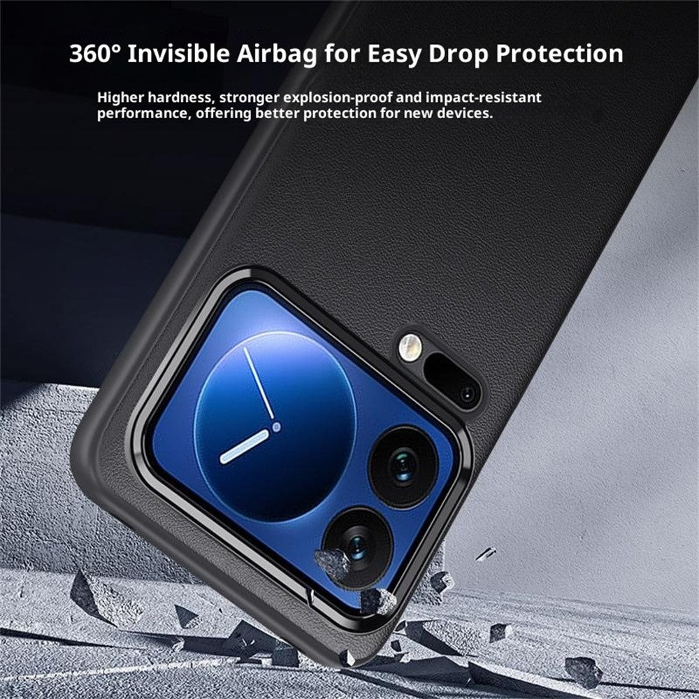 For Xiaomi 17 Pro Case Shockproof Airbag Leather Coated Silicone Phone Cover with Hardware Lens Frame