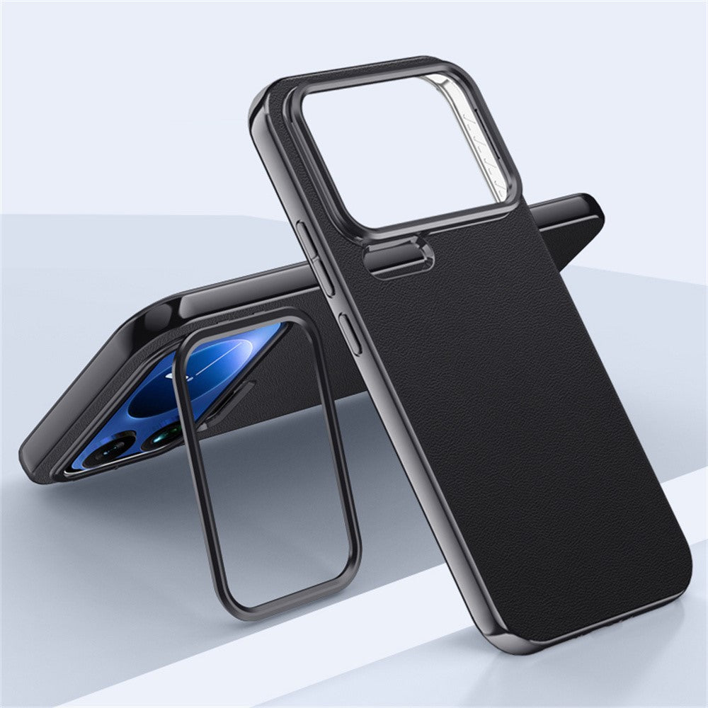 For Xiaomi 17 Pro Max Case Metal Lens Frame Kickstand Leather + Silicone Phone Cover