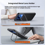 For Xiaomi 17 Pro Max Case Metal Lens Frame Kickstand Leather + Silicone Phone Cover