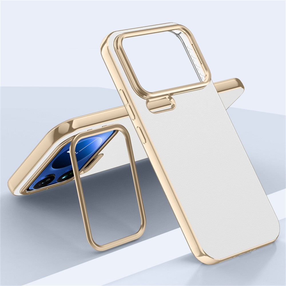 For Xiaomi 17 Pro Max Case Metal Lens Frame Kickstand Leather + Silicone Phone Cover