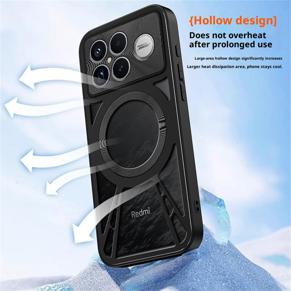 For Xiaomi Redmi K90 5G / Poco F8 Pro 5G Magnetic Case Hollow Heat Dissipation Silicone + PC + Metal Bumper Phone Cover