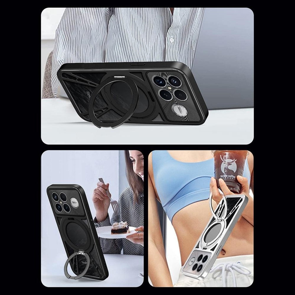 For Xiaomi Redmi K90 5G / Poco F8 Pro 5G Case Magnetic Kickstand Hollow Heat Dissipation Silicone + PC + Metal Bumper Phone Cover