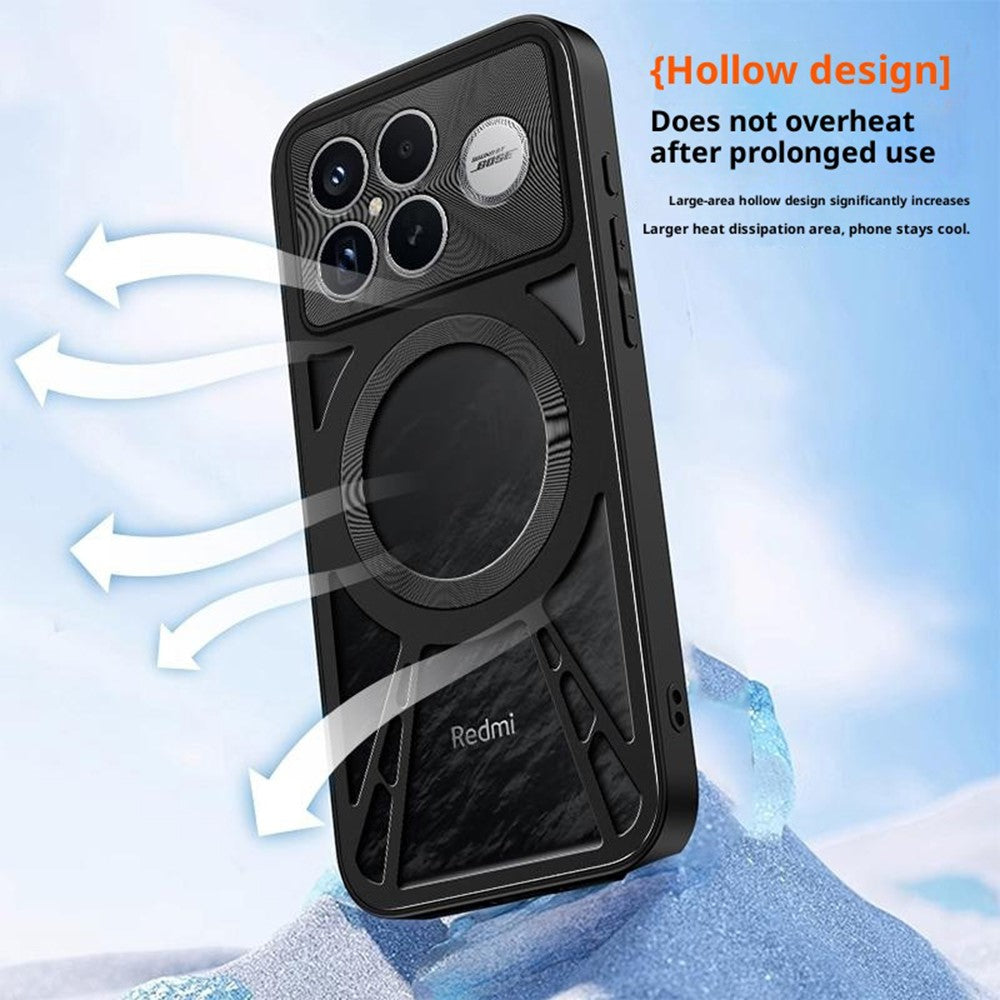For Xiaomi Redmi K90 Pro Max 5G / Poco F8 Ultra Magnetic Case Hollow Heat Dissipation Silicone + PC + Metal Bumper Phone Cover