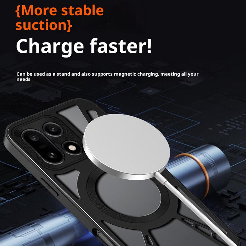 OnePlus 15 5G magnetisk cover med huldesign og varmeafledning i silikone + PC + metalstødabsorberende ramme