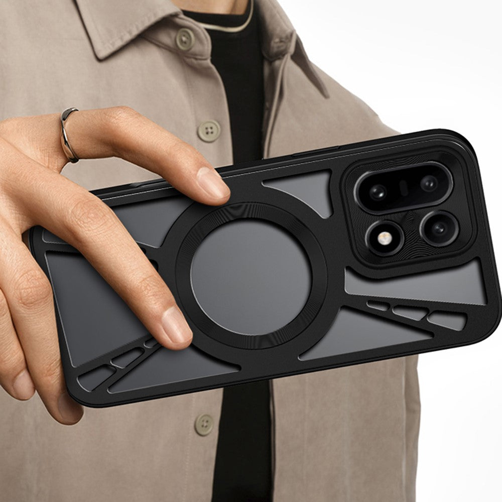 OnePlus 15 5G magnetisk cover med huldesign og varmeafledning i silikone + PC + metalstødabsorberende ramme