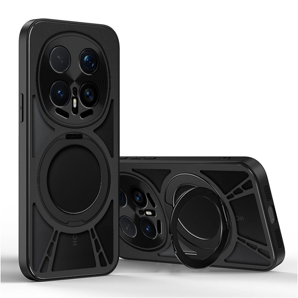 Etui til Honor Magic8 Pro 5G med magnetisk stativ, hul varmeafledning, silikone + PC + metalstødabsorberende kant, mobilcover