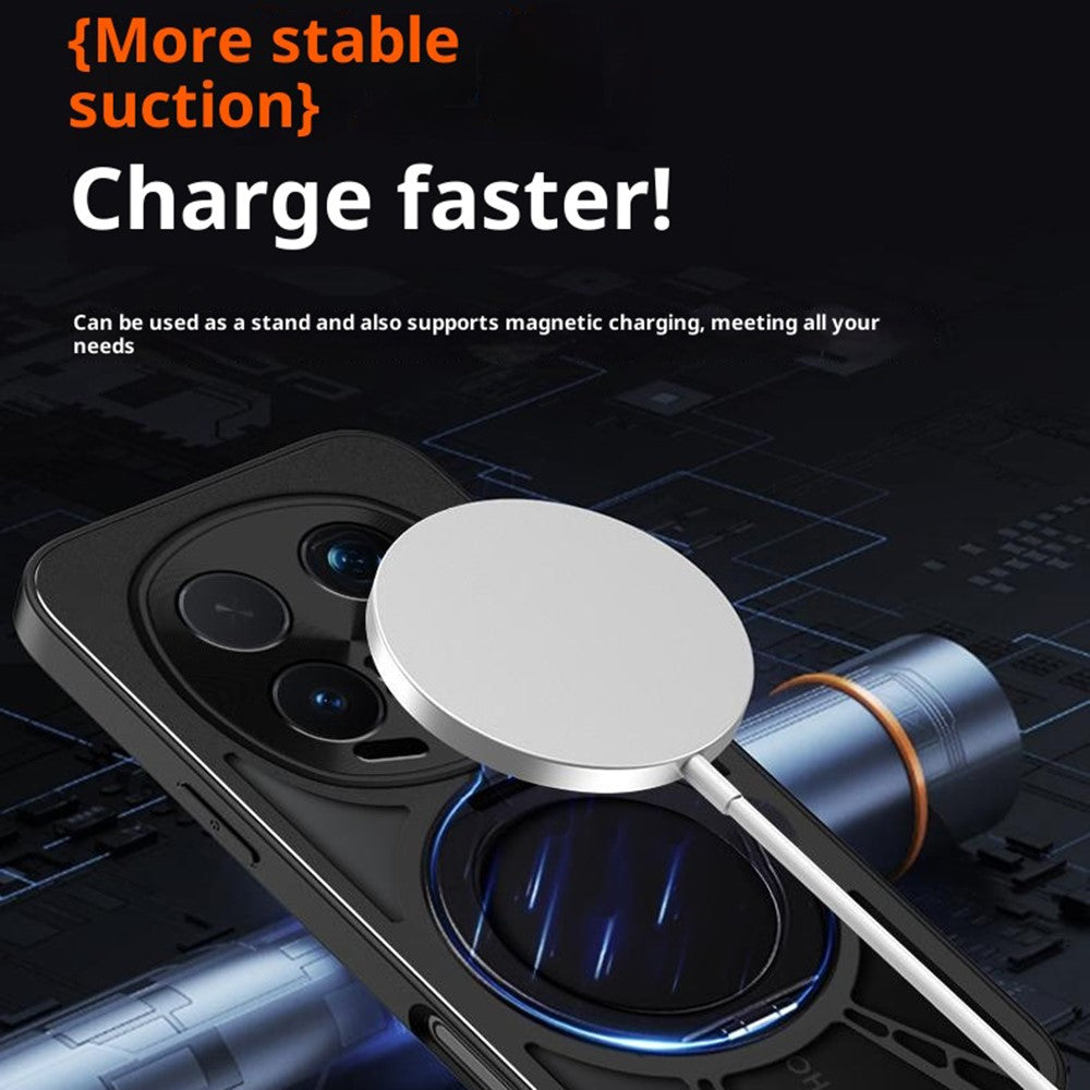Etui til Honor Magic8 Pro 5G med magnetisk stativ, hul varmeafledning, silikone + PC + metalstødabsorberende kant, mobilcover