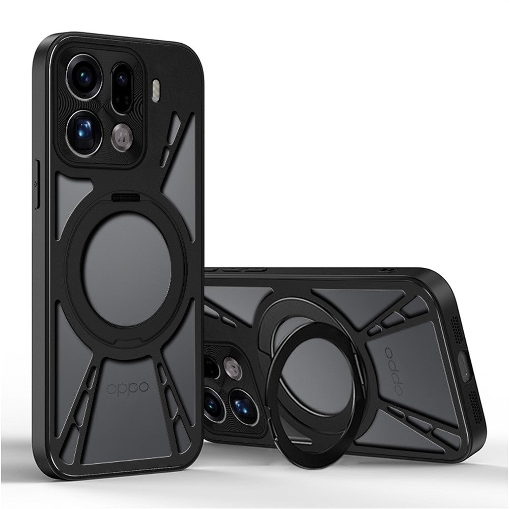 For Oppo Find X9 Pro 5G Case Magnetic Kickstand Hollow Heat Dissipation Silicone + PC + Metal Bumper Phone Cover