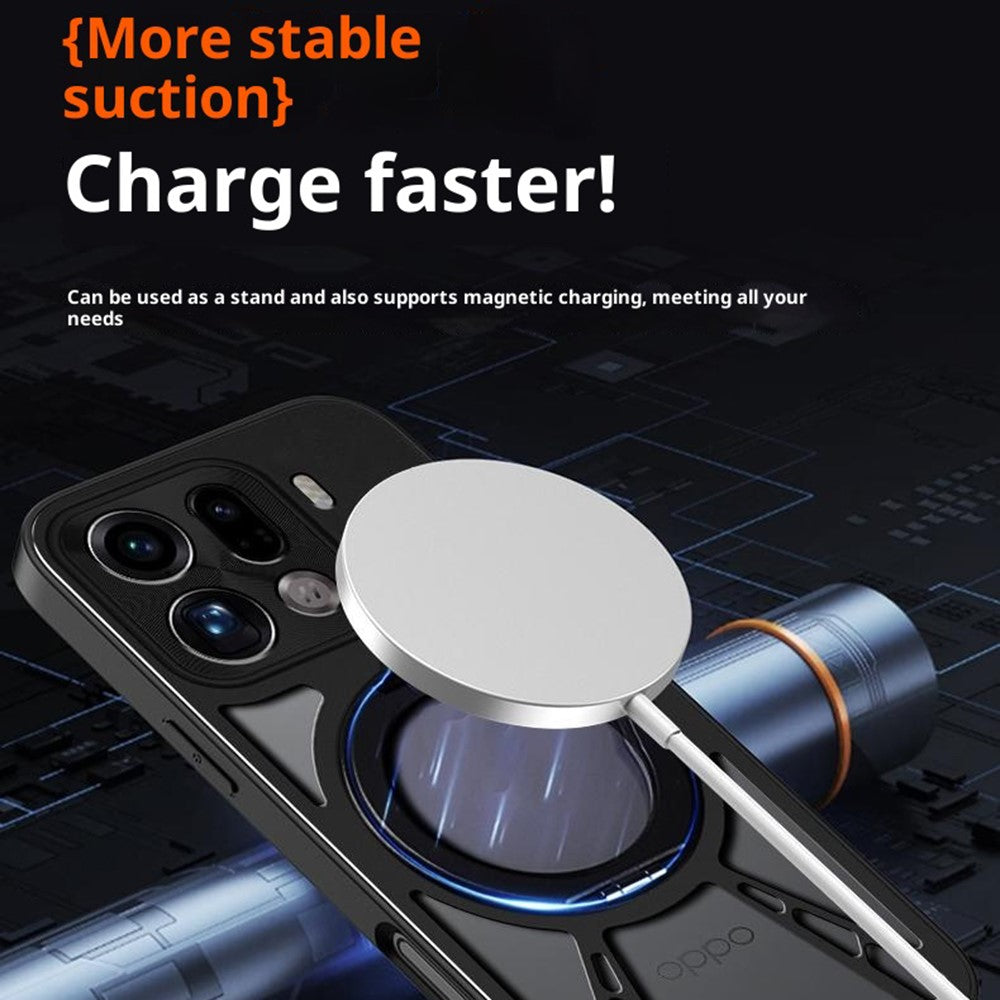 For Oppo Find X9 Pro 5G Case Magnetic Kickstand Hollow Heat Dissipation Silicone + PC + Metal Bumper Phone Cover