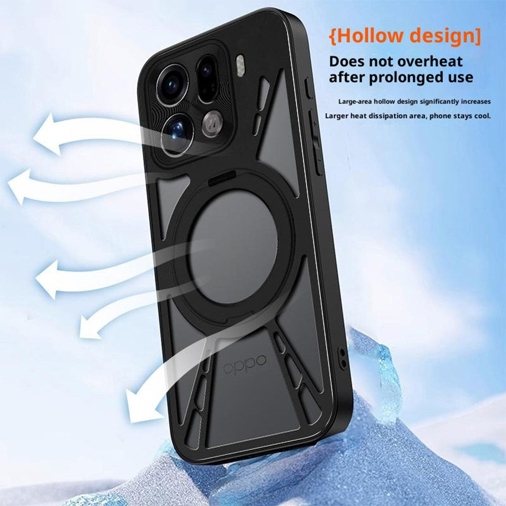 For Oppo Find X9 Pro 5G Case Magnetic Kickstand Hollow Heat Dissipation Silicone + PC + Metal Bumper Phone Cover