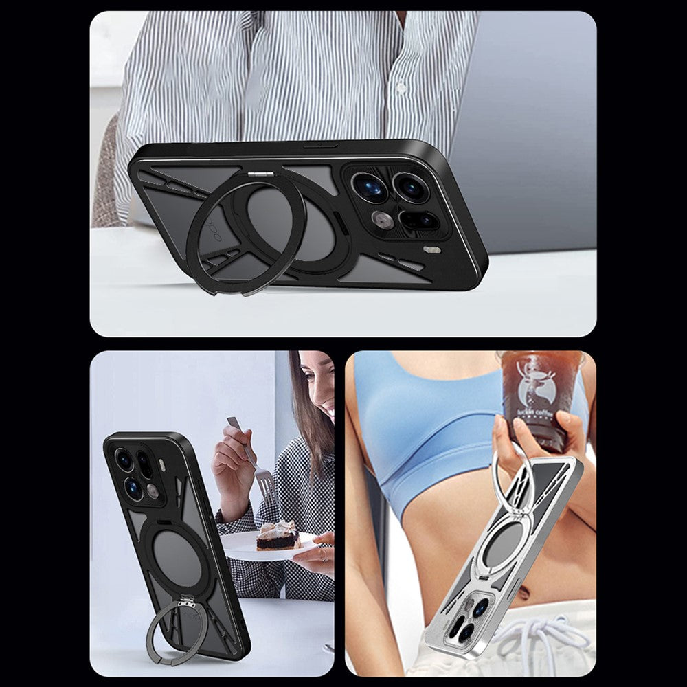 For Oppo Find X9 Pro 5G Case Magnetic Kickstand Hollow Heat Dissipation Silicone + PC + Metal Bumper Phone Cover