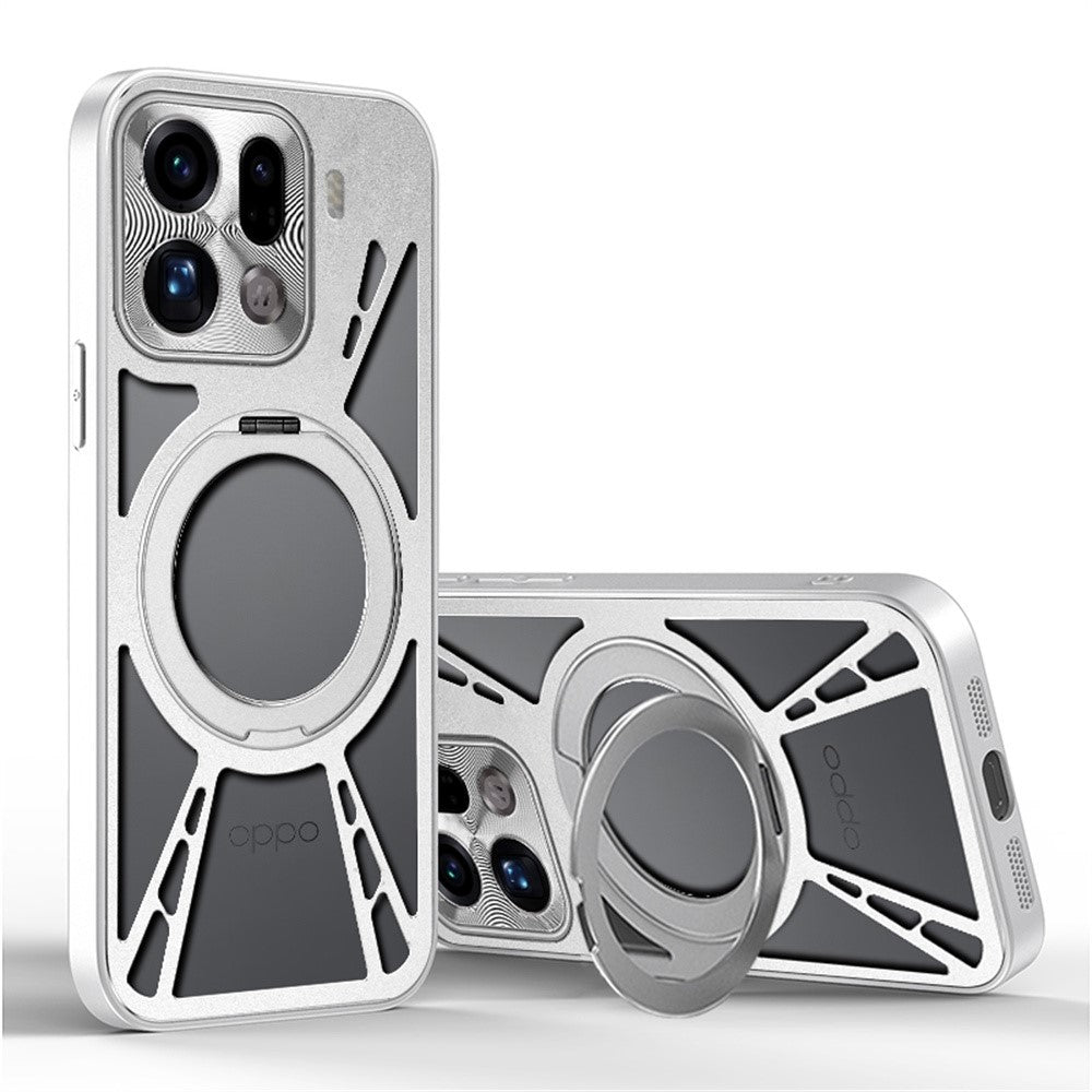 For Oppo Find X9 Pro 5G Case Magnetic Kickstand Hollow Heat Dissipation Silicone + PC + Metal Bumper Phone Cover