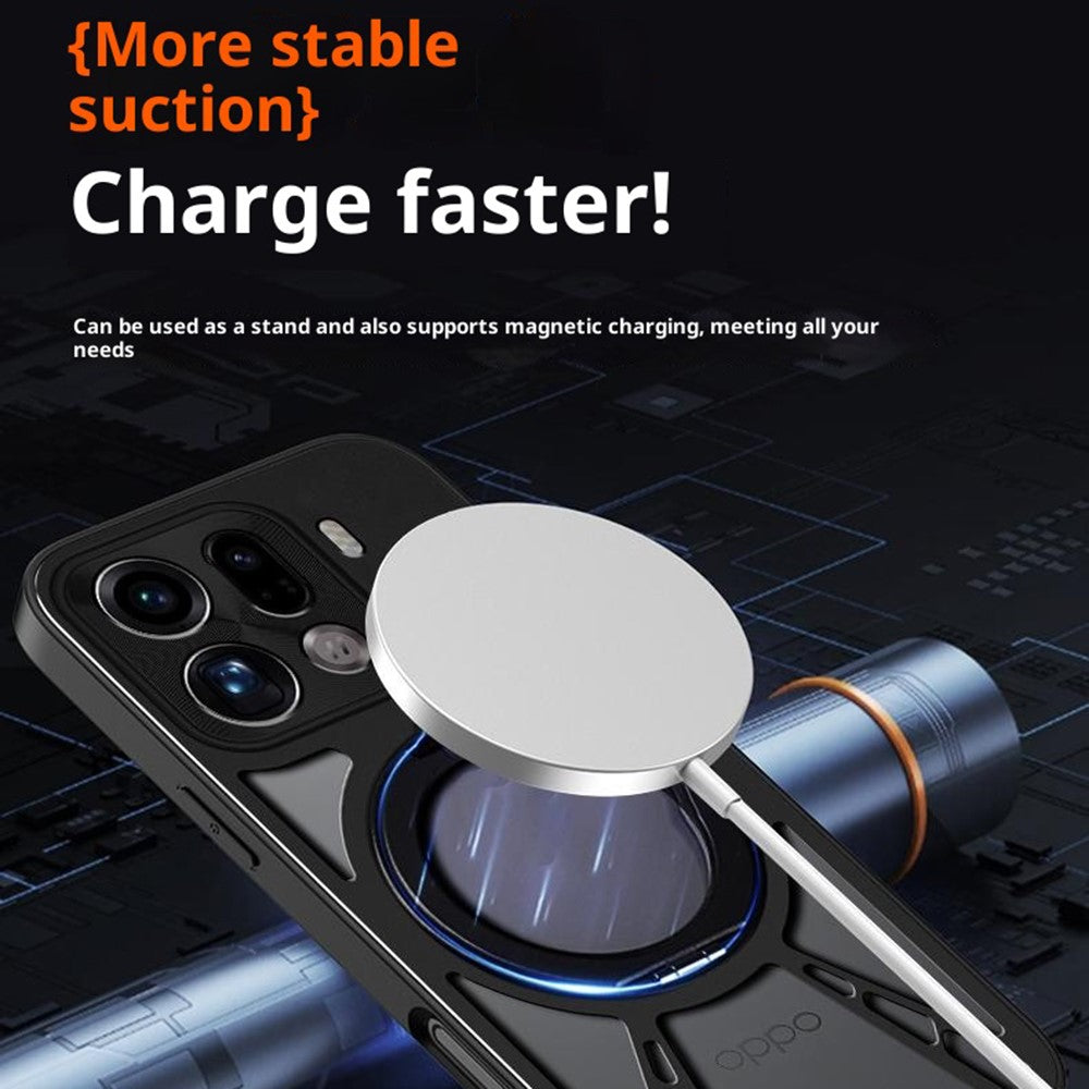 Oppo Find X9 5G Skal Magnetiskt Stöd Ihåligt Värmeavledande Silikon + PC + Metall Stötfångare mobilskal
