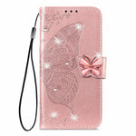 Til iPhone 17 Etui 3D Rhinestone Dekoration Sommerfugl Blomst Læder Telefoncover med Håndrem