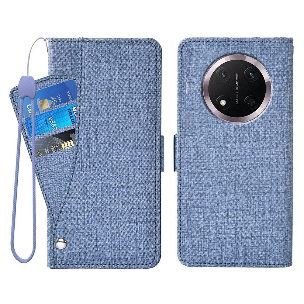 Phone Case For Honor Magic7 Lite 5G  /  X9c 5G  /  X60 Pro 5G Jean Cloth Texture PU Leather Wallet Cover with Rotating Card Slots