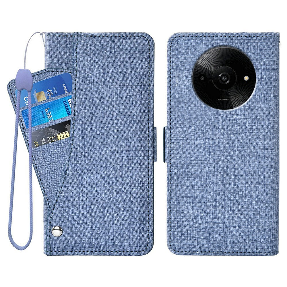 Phone Case For Xiaomi Poco C61 4G  /  Redmi A3 4G  /  A3x 4G Jean Cloth Texture PU Leather Wallet Cover with Rotating Card Slots