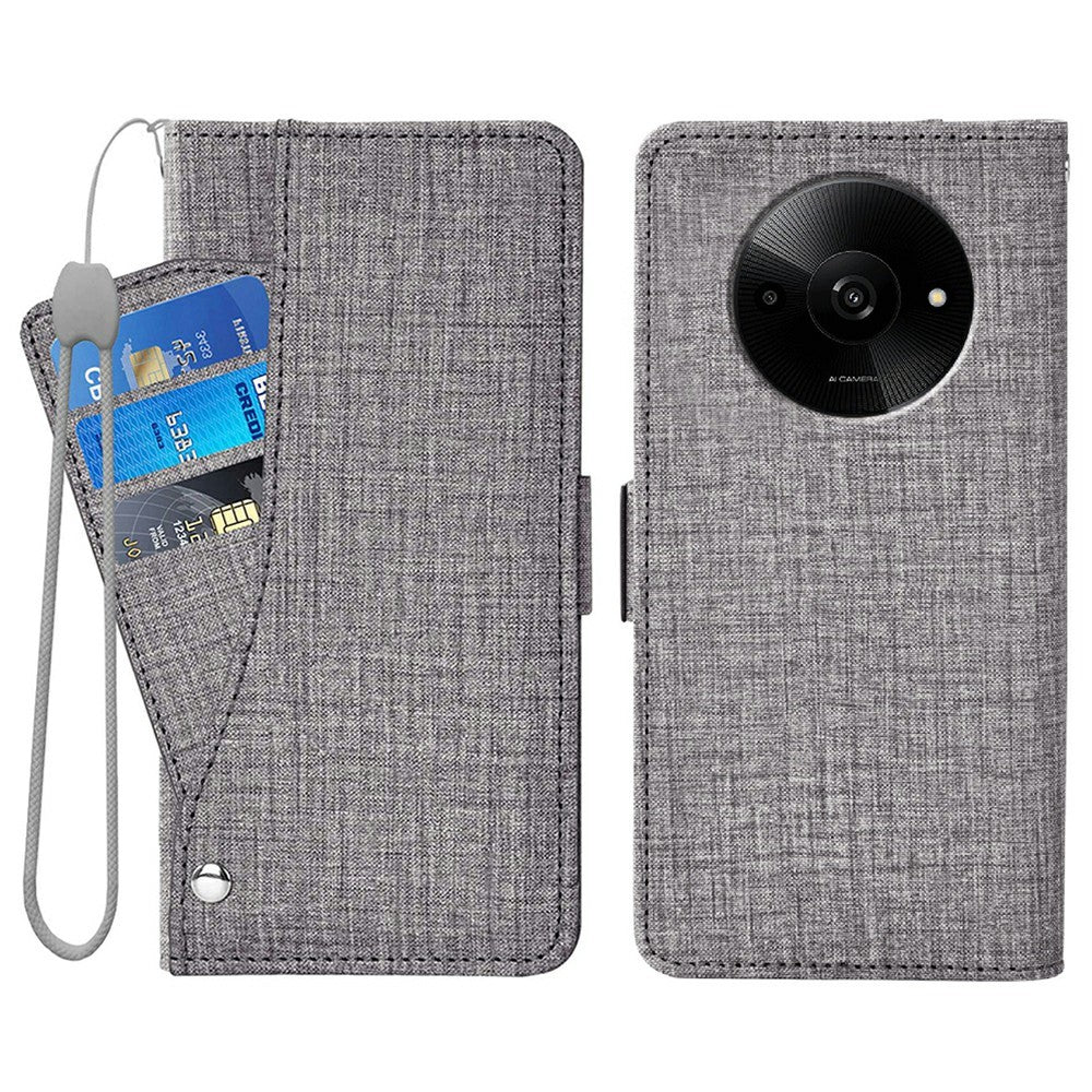 Phone Case For Xiaomi Poco C61 4G  /  Redmi A3 4G  /  A3x 4G Jean Cloth Texture PU Leather Wallet Cover with Rotating Card Slots