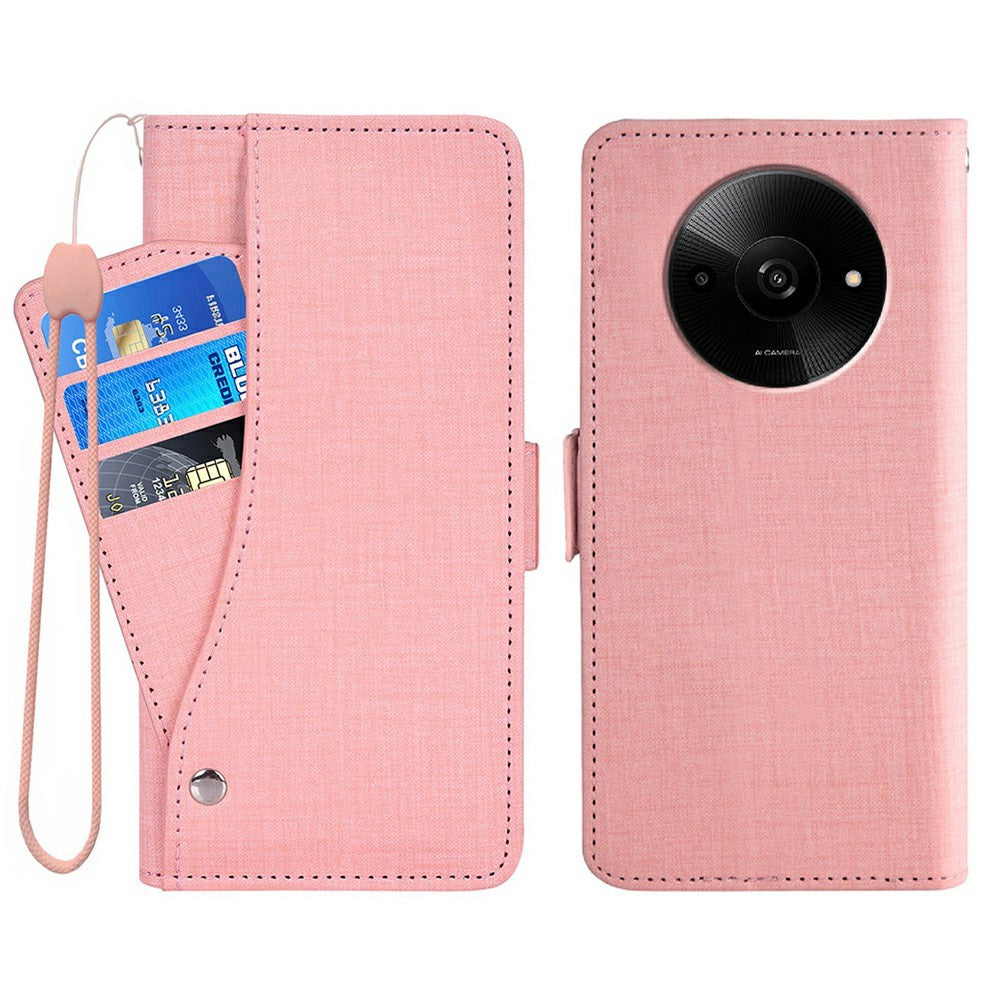 Phone Case For Xiaomi Poco C61 4G  /  Redmi A3 4G  /  A3x 4G Jean Cloth Texture PU Leather Wallet Cover with Rotating Card Slots