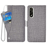 OnePlus Nord 5 5G / Ace 5 Ultra 5G-skal, Jeanstygstruktur, PU-läder, plånboksfodral med roterande kortfack