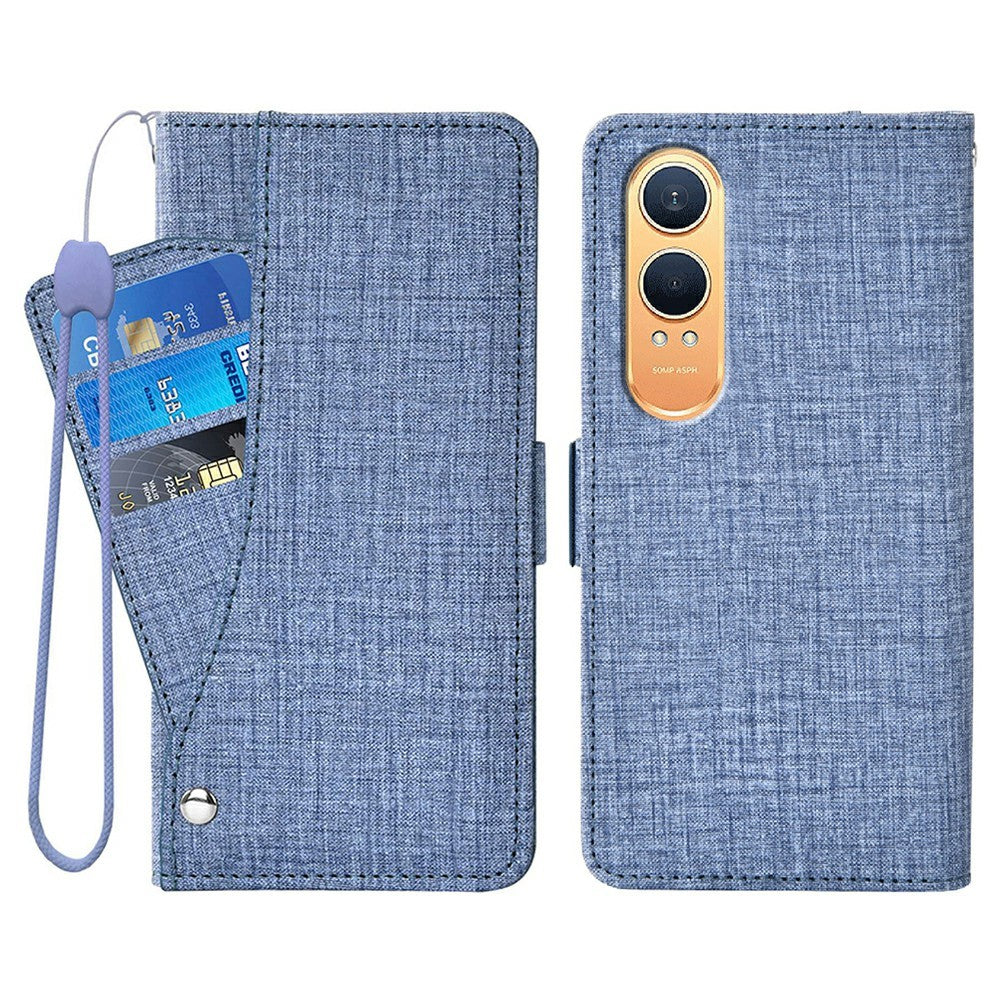 OnePlus Nord CE4 Lite 5G / Oppo K12x 5G (Kina) fodral Jeanstygstruktur PU-läder plånboksfodral med roterande kortfack