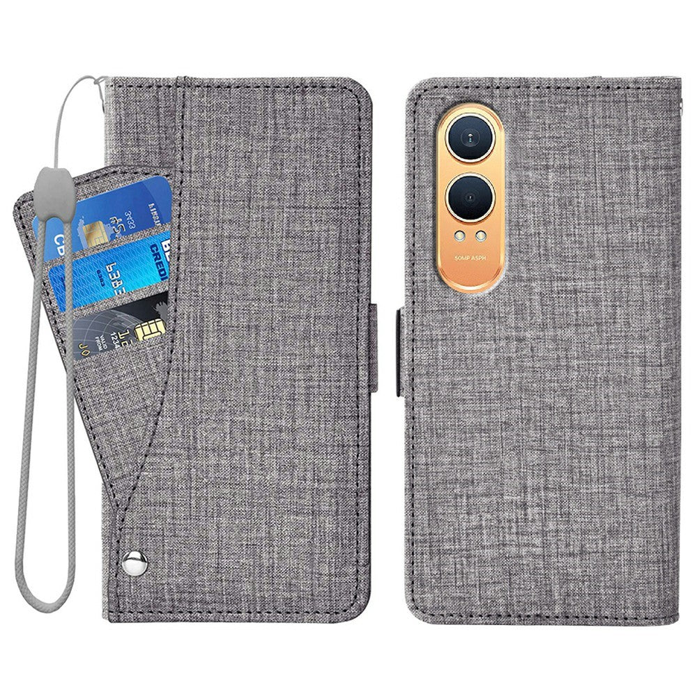 OnePlus Nord CE4 Lite 5G / Oppo K12x 5G (Kina) fodral Jeanstygstruktur PU-läder plånboksfodral med roterande kortfack