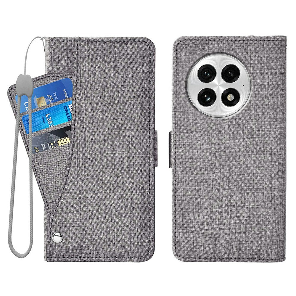 OnePlus 13-skal, Jeanstygtextur, PU-läder, plånboksfodral med roterande kortfack