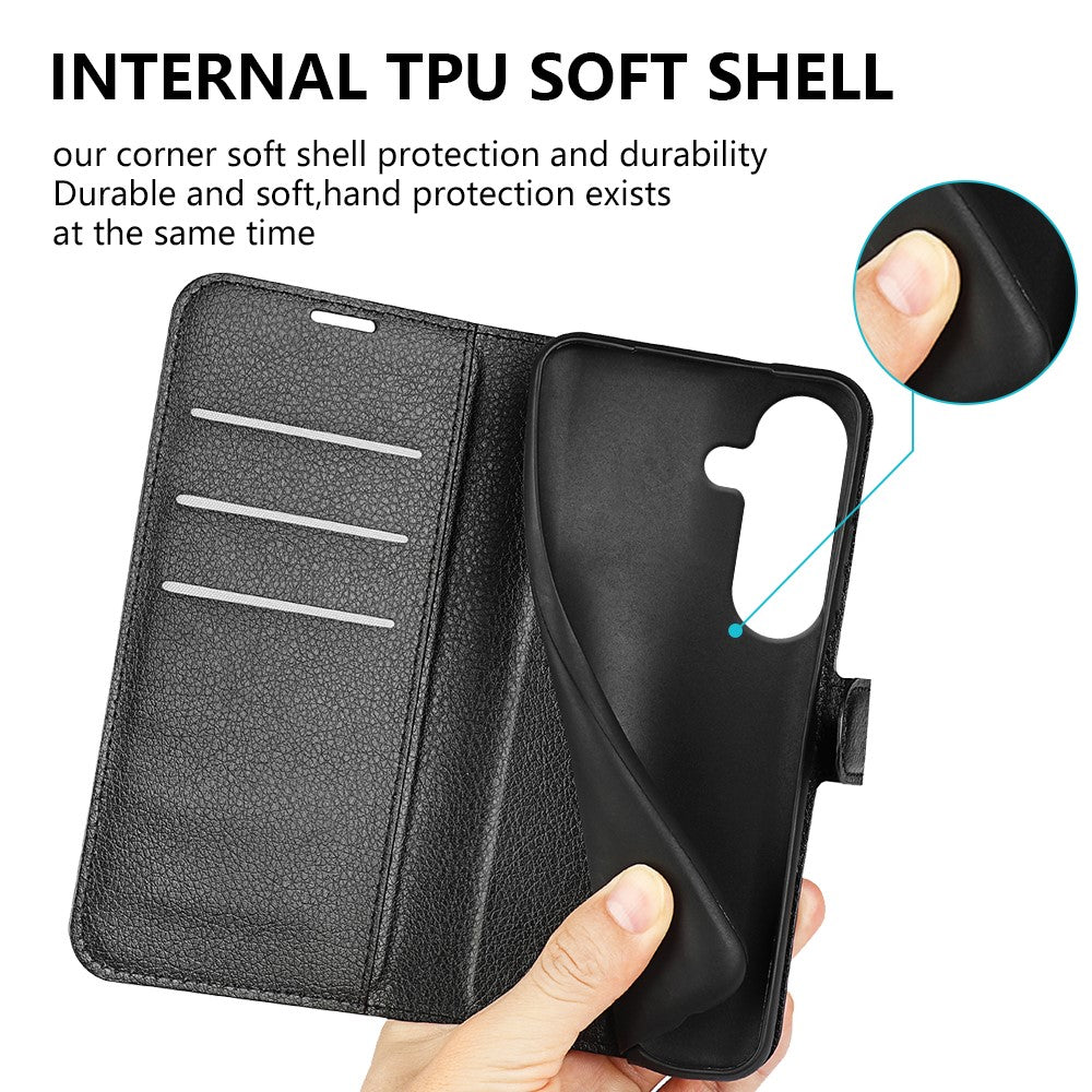 AMORUS For Samsung Galaxy S26 Wallet Case Litchi Texture Shockproof Leather Flip Stand Phone Cover