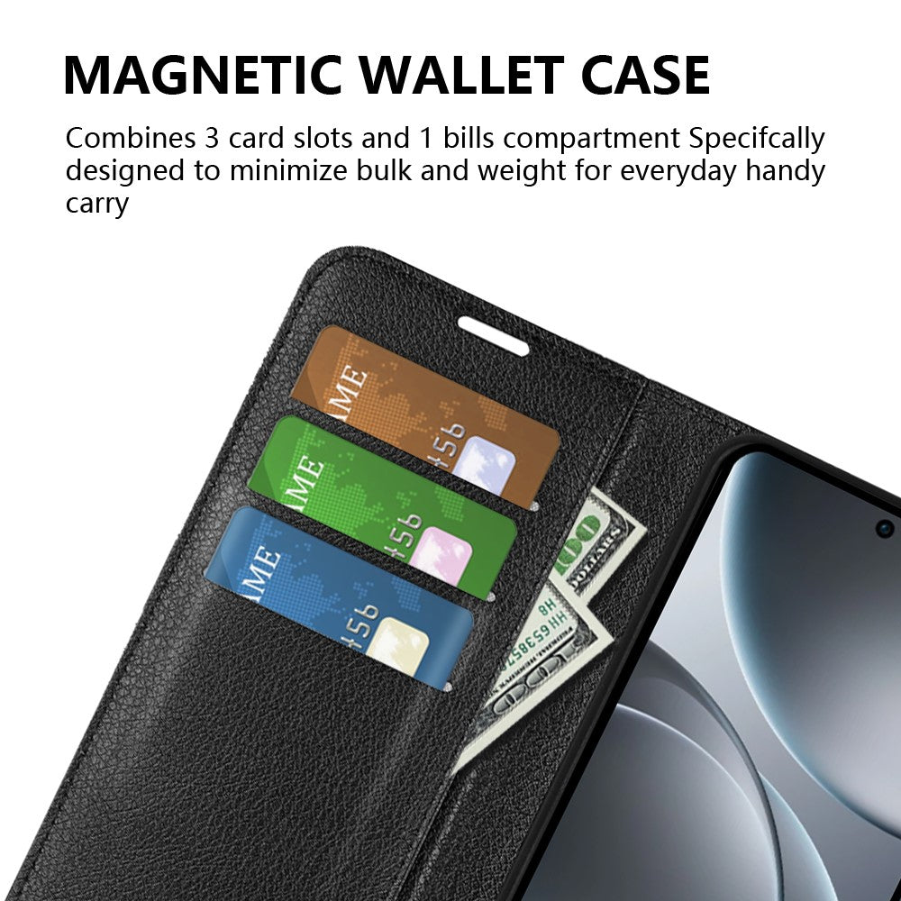AMORUS For Oppo Find X9 5G Wallet Case Litchi Texture Shockproof Leather Flip Stand Phone Cover