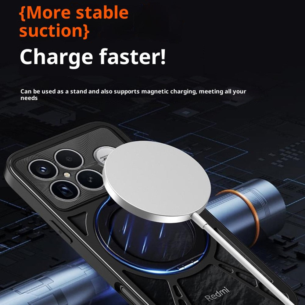 For Xiaomi Redmi K90 Pro Max 5G / Poco F8 Ultra Case Magnetic Kickstand Hollow Heat Dissipation Silicone + PC + Metal Bumper Phone Cover