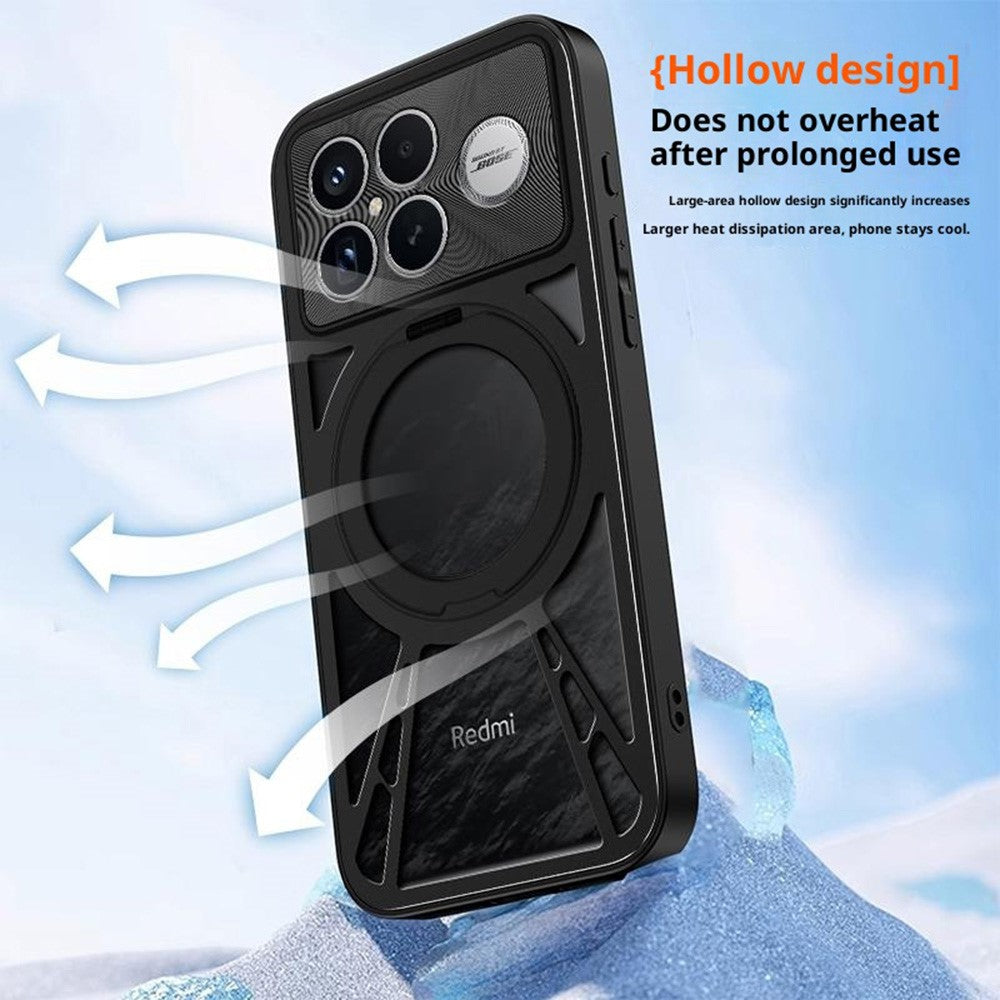For Xiaomi Redmi K90 Pro Max 5G / Poco F8 Ultra Case Magnetic Kickstand Hollow Heat Dissipation Silicone + PC + Metal Bumper Phone Cover