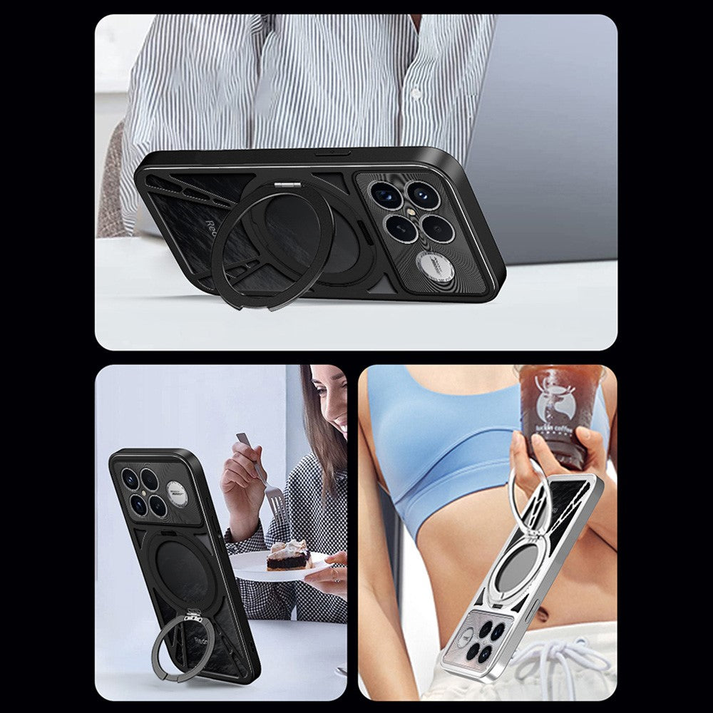 For Xiaomi Redmi K90 Pro Max 5G / Poco F8 Ultra Case Magnetic Kickstand Hollow Heat Dissipation Silicone + PC + Metal Bumper Phone Cover
