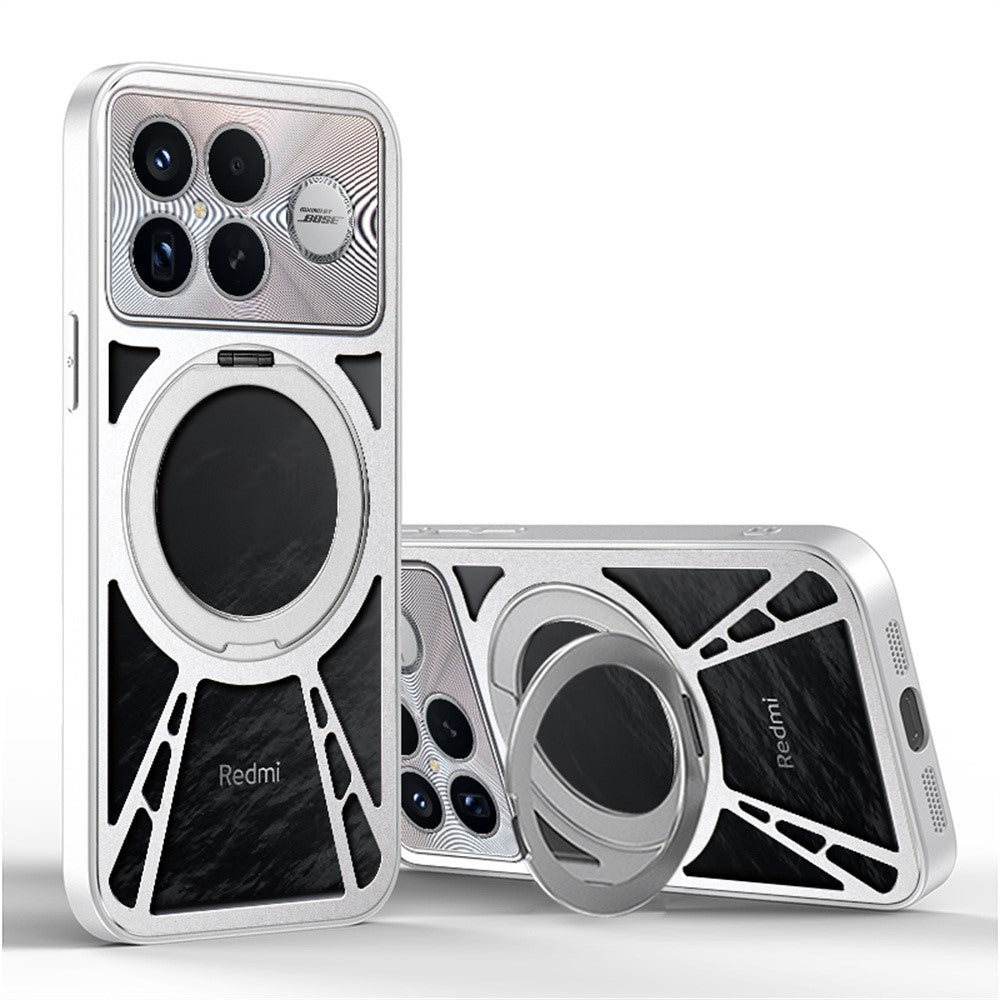 For Xiaomi Redmi K90 Pro Max 5G / Poco F8 Ultra Case Magnetic Kickstand Hollow Heat Dissipation Silicone + PC + Metal Bumper Phone Cover