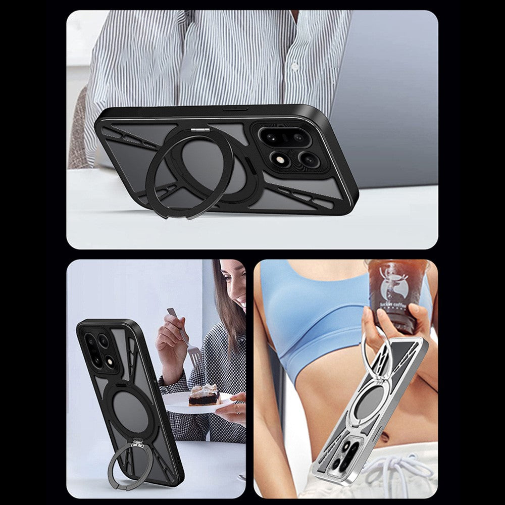 For OnePlus 15 5G Case Magnetic Kickstand Hollow Heat Dissipation Silicone + PC + Metal Bumper Phone Cover