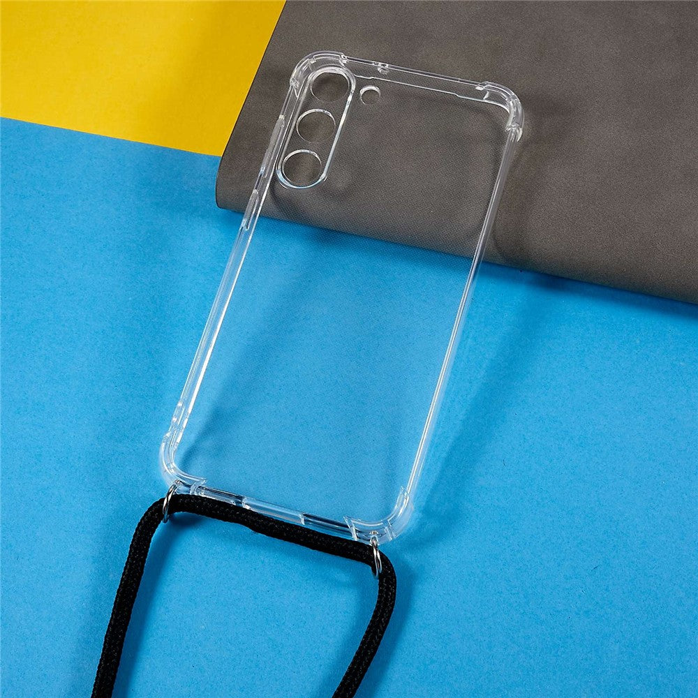 Samsung Galaxy S23+ Transparent, fallskyddande, mjukt TPU-skal, fyra hörn, fallskyddande bakstycke med snodd