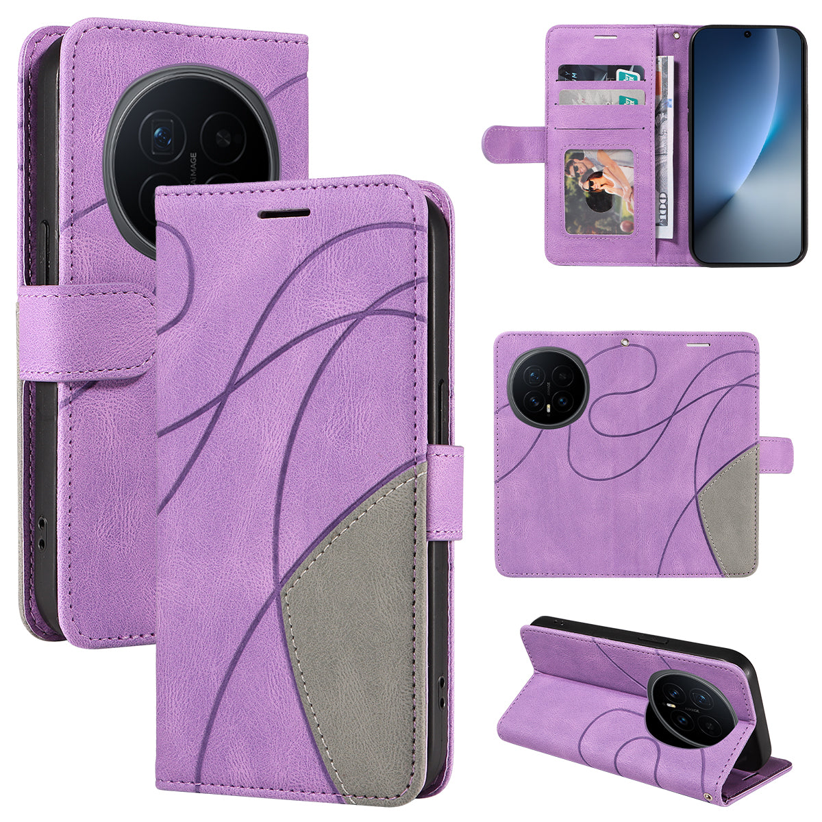 For Honor Magic8 5G Leather Phone Case Stand Wallet with Bi-colour Splicing Design