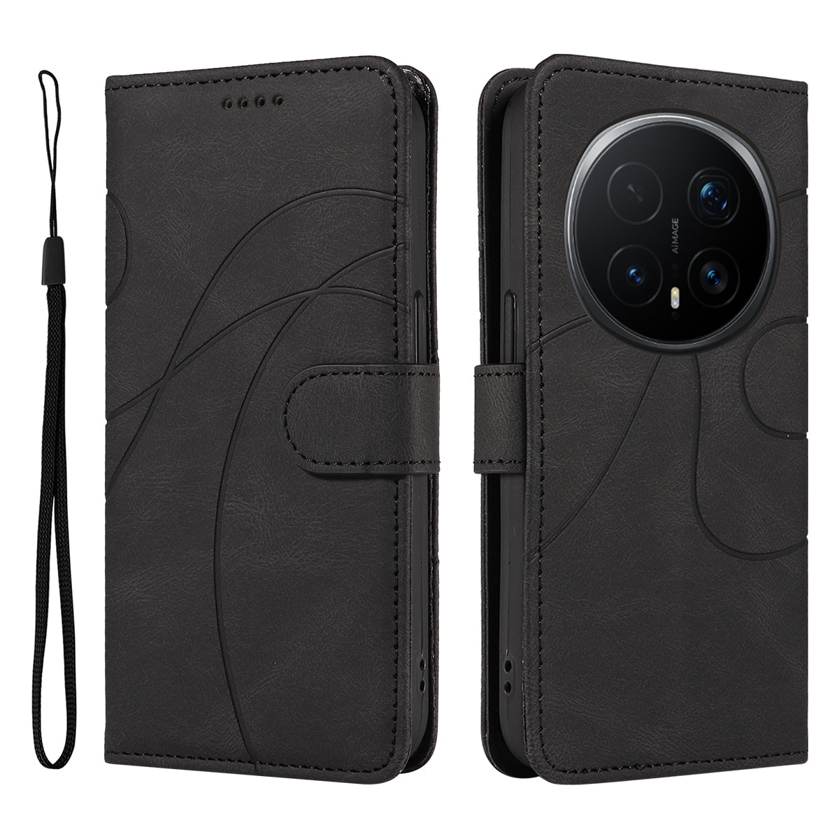 For Honor Magic8 Pro 5G Wallet Case Leather Phone Cover Stand with Curved Line Design