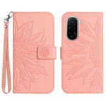 For Xiaomi Poco M7 Plus 5G / Xiaomi Poco M7 4G (169mm) Case Sunflower Imprint Leather Wallet Phone Cover with Wrist Strap