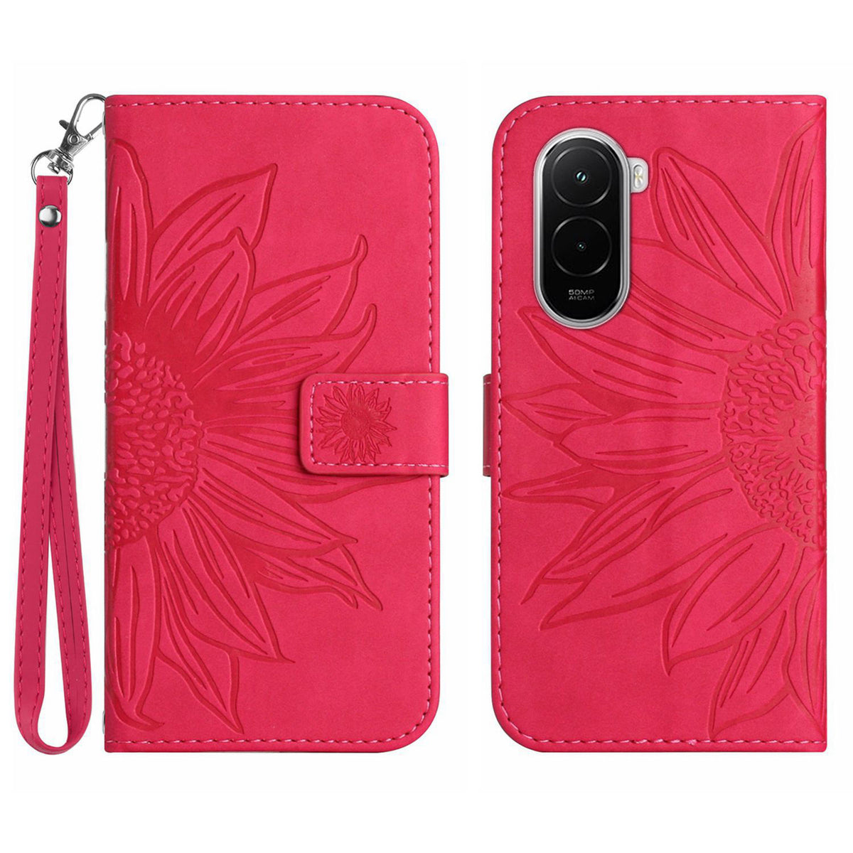 For Xiaomi Poco M7 Plus 5G / Xiaomi Poco M7 4G (169mm) Case Sunflower Imprint Leather Wallet Phone Cover with Wrist Strap