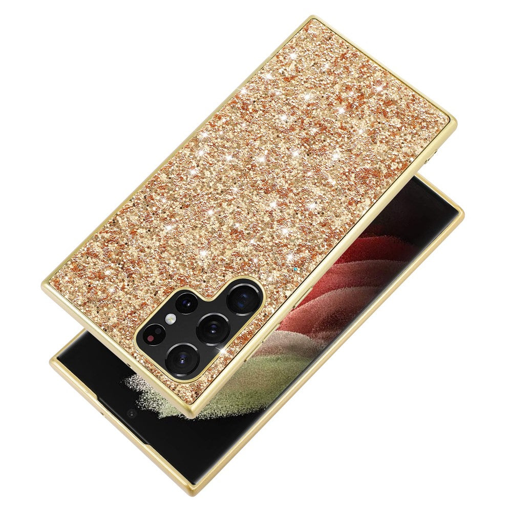 For Samsung Galaxy S23 Ultra Shiny Glitter Sequins Phone Case Drop Resistant Electroplating TPU Frame Hard PC Back Cover