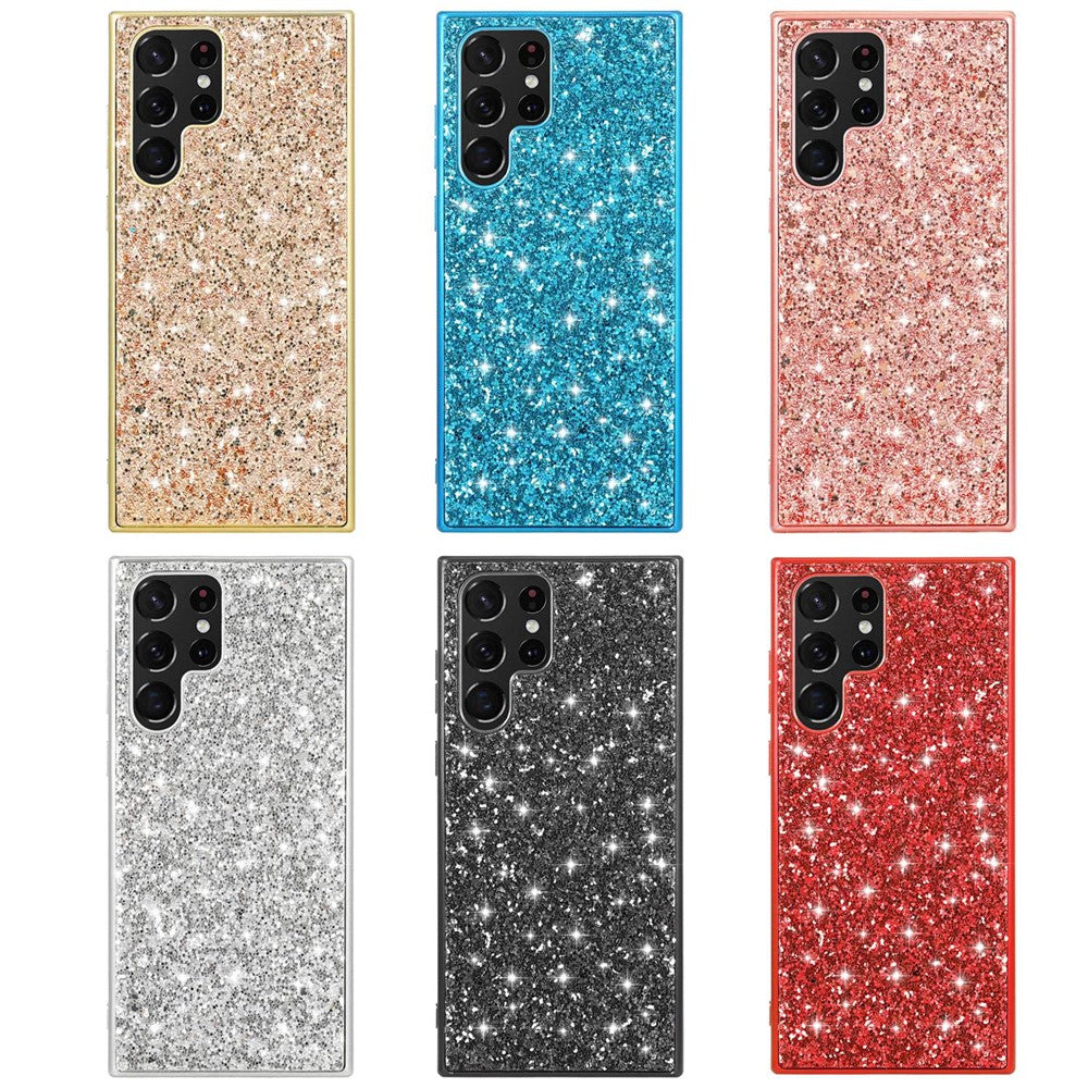 For Samsung Galaxy S23 Ultra Shiny Glitter Sequins Phone Case Drop Resistant Electroplating TPU Frame Hard PC Back Cover