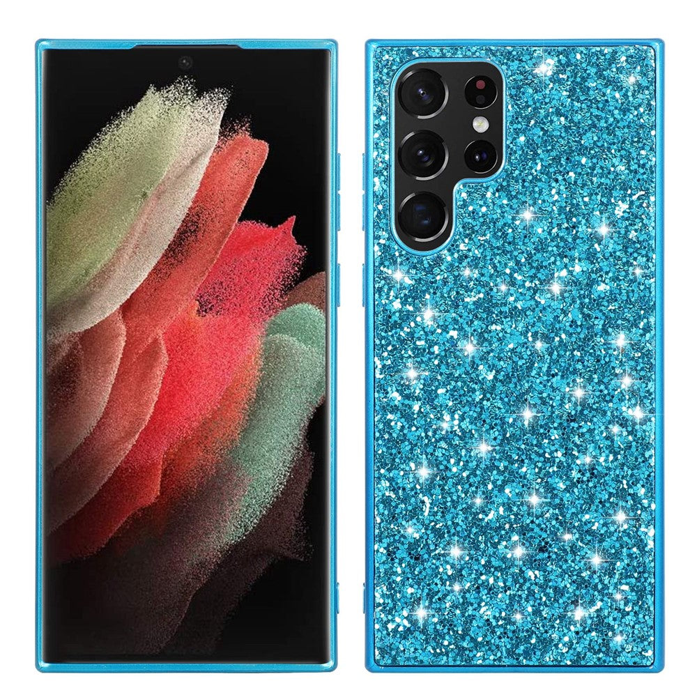 For Samsung Galaxy S23 Ultra Shiny Glitter Sequins Phone Case Drop Resistant Electroplating TPU Frame Hard PC Back Cover