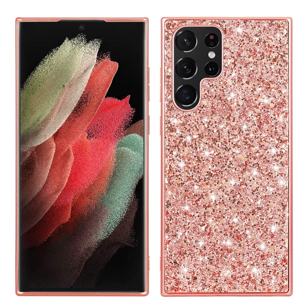For Samsung Galaxy S23 Ultra Shiny Glitter Sequins Phone Case Drop Resistant Electroplating TPU Frame Hard PC Back Cover