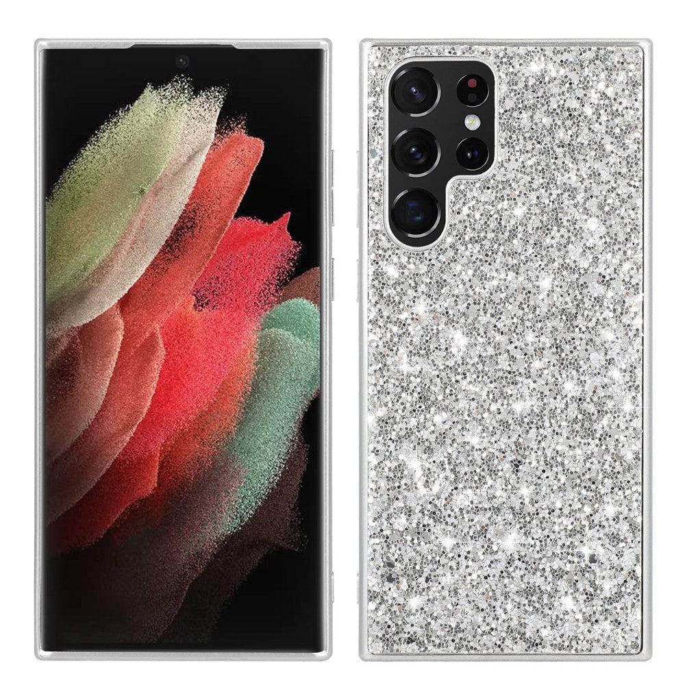 For Samsung Galaxy S23 Ultra Shiny Glitter Sequins Phone Case Drop Resistant Electroplating TPU Frame Hard PC Back Cover