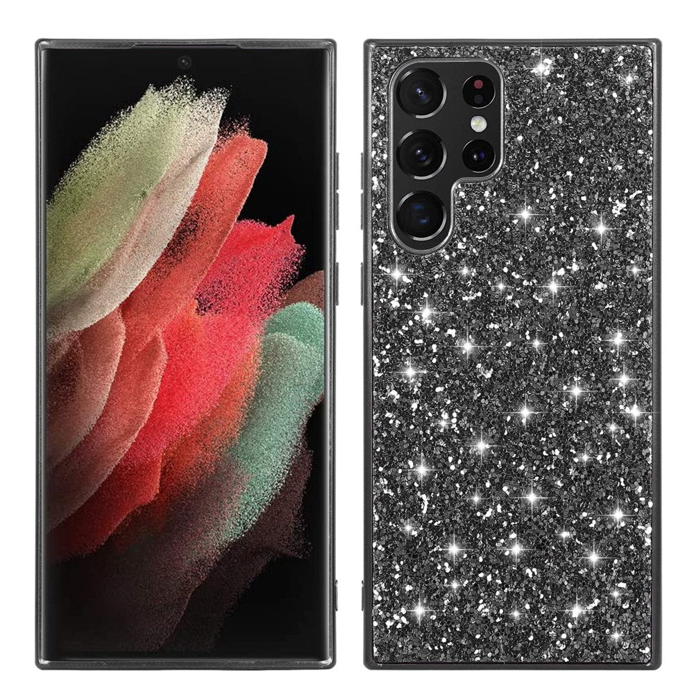 For Samsung Galaxy S23 Ultra Shiny Glitter Sequins Phone Case Drop Resistant Electroplating TPU Frame Hard PC Back Cover