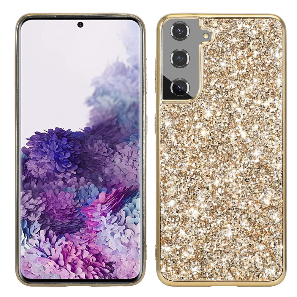 For Samsung Galaxy S23 Shiny Glitter Sequins Phone Case Anti-fall Electroplating TPU Frame Hard PC Back Cover
