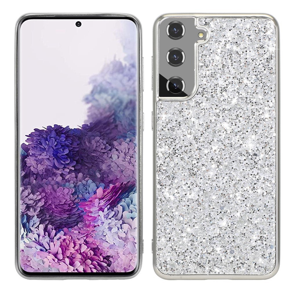 For Samsung Galaxy S23 Shiny Glitter Sequins Phone Case Anti-fall Electroplating TPU Frame Hard PC Back Cover