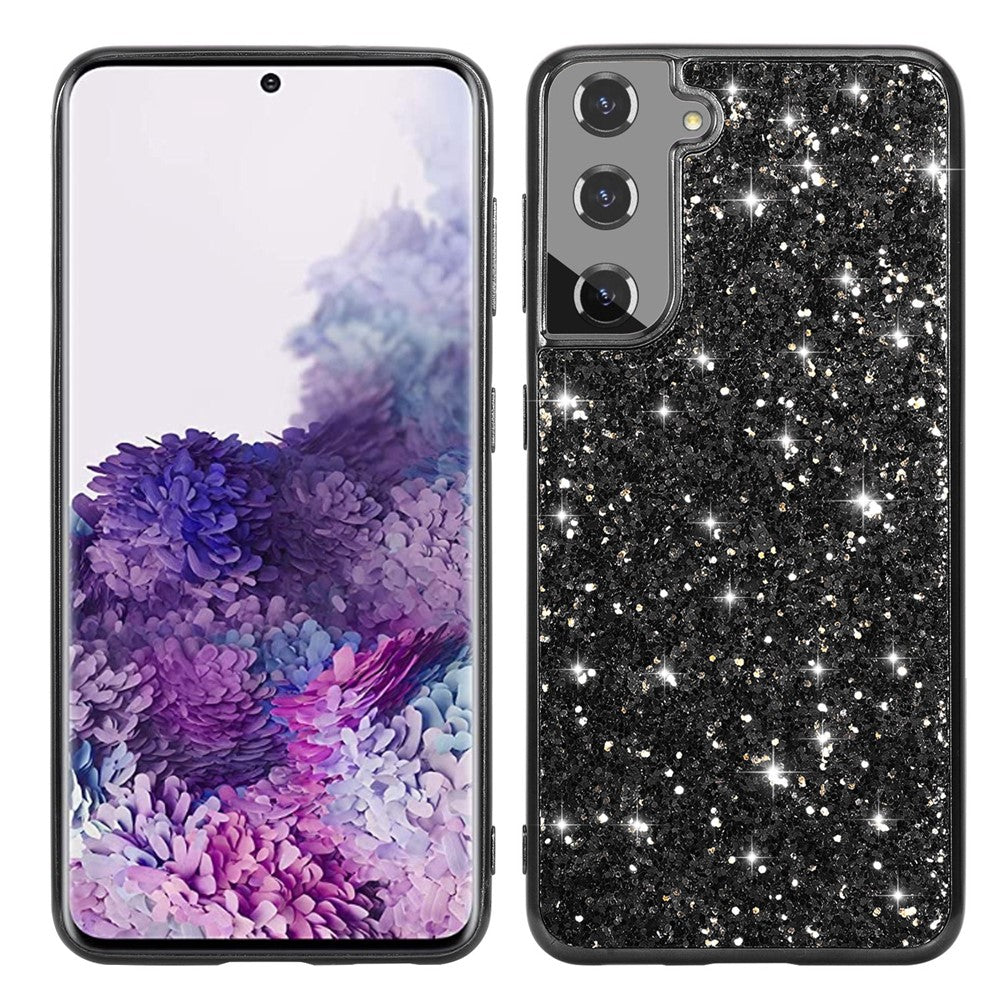 For Samsung Galaxy S23+ Shock Absorbing Shiny Glitter Sequins Phone Case Electroplating TPU Frame Hard PC Back Cover