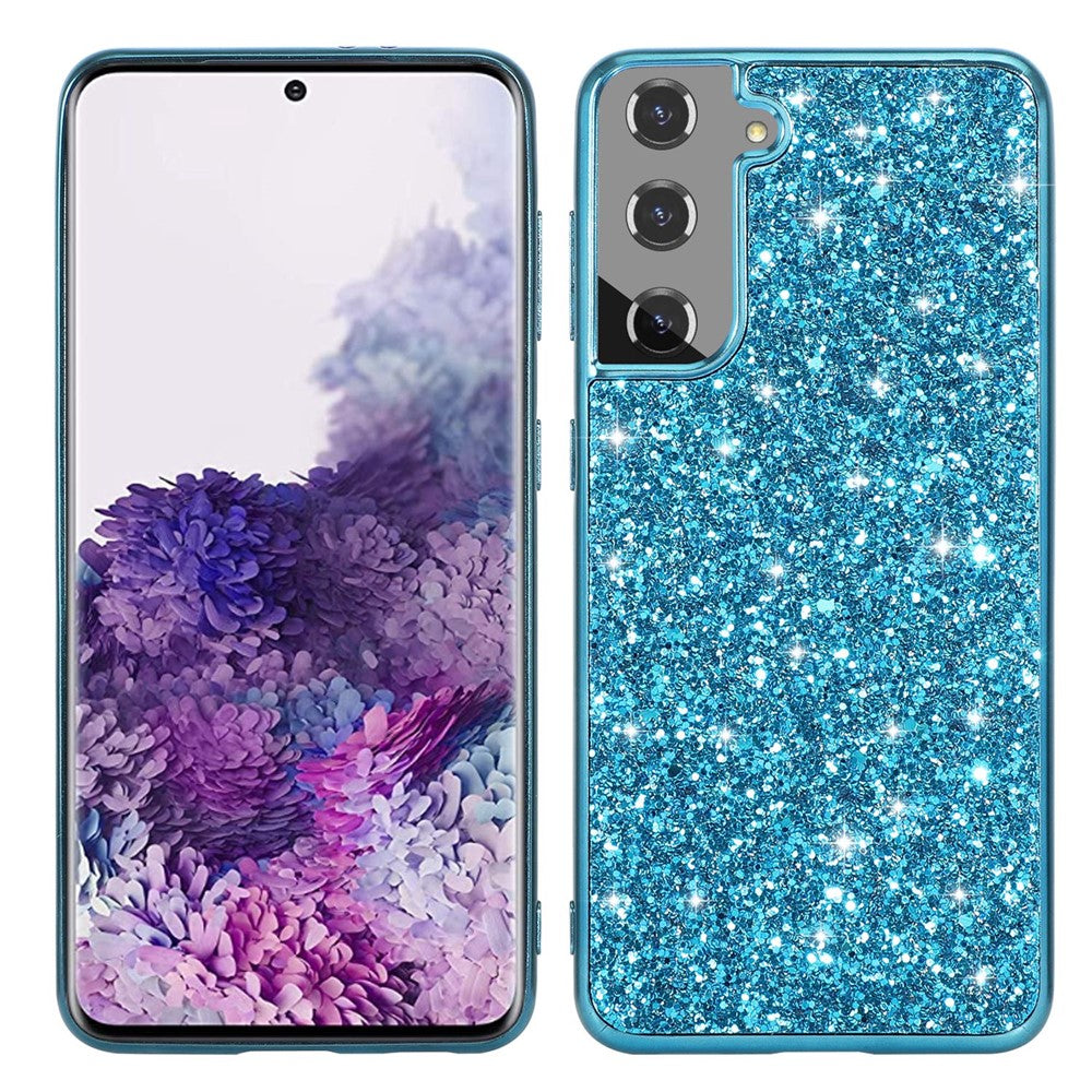 For Samsung Galaxy S23+ Shock Absorbing Shiny Glitter Sequins Phone Case Electroplating TPU Frame Hard PC Back Cover